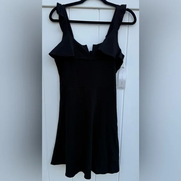 Almost Famous | Dresses | Almost Famous Black Ruffle Shoulder Skater Mini  Dress Zipper Size Xl Nwt | Poshmark